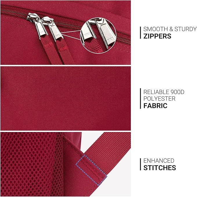 ZORFIN 26L Backpack for School, College, and Travel: Water Resistant Bookbag with 8 Compartments - Russet Red
