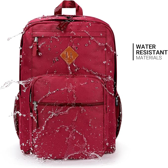 ZORFIN 26L Backpack for School, College, and Travel: Water Resistant Bookbag with 8 Compartments - Russet Red