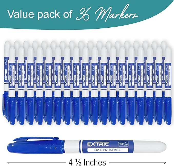 Blue Dry Erase Markers, 36 Count Whiteboard Markers Chisel Tip, Bulk Classroom White Board Marker Dry Erase, Low Odor Chisel Tip Erasable Markers