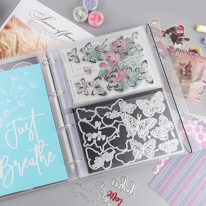 BAOFALI 10 Pack A4 Plastic Binder Pockets, 4 Holes Waterproof PVC Folders, Loose Leaf Bags for Budgeting, Planner Inserts, Photo, Document, Stamp & Die Storage Bills Organizer