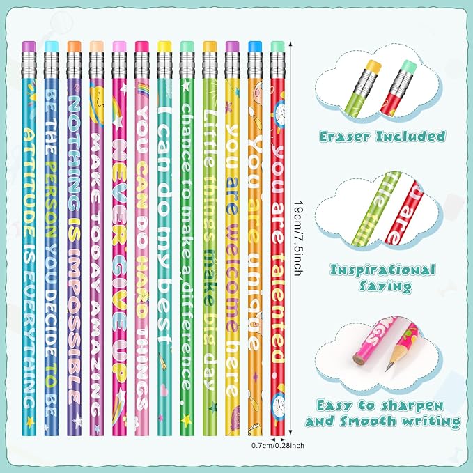100 Pcs Motivational Pencils Bulk, Rainbow Inspirational School Pencils for Classroom, Cute Pencil with Encourage Positive Sayings, Back to School Supplies for Kids Student Teacher Classroom Reward