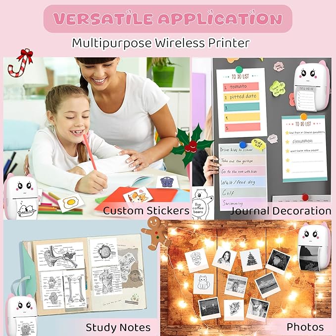 Mini Sticker Printer, Pocket Thermal Sticker Printer Machine, Thermal Bluetooth Sticker Maker with 11 Rolls Paper, Portable Receipt foe Study Notes, Memo, List, Work Plan, Gift