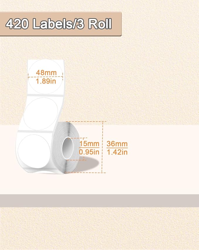 2 inch Round Thermal Labels for T50M/M110/M120/M220/M221 Label Maker, Thermal Printer Labels for Barcode, Shipping, Customized, Circle Direct Thermal Stickers 420 PCS/3 Rolls, White