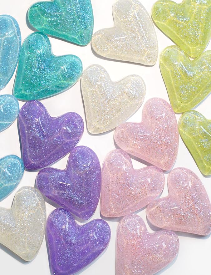 Mymazn 12Pcs Fridge Magnets Cute Refrigerator Magnet, Colorful Magnets for Whiteboard Cabinet Locker, Heart Decorative Magnets for Classroom Kitchen Office (Glitter)