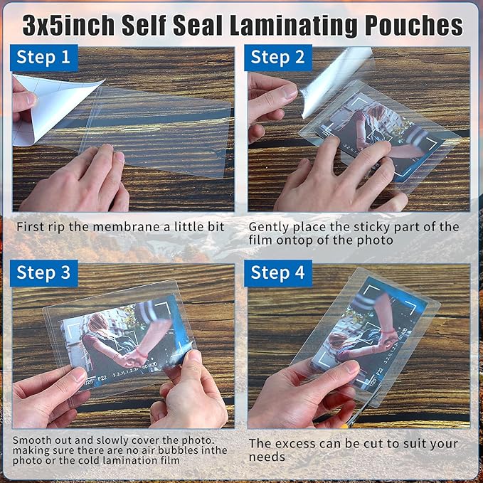 100 Sheets 3x5inch Self Seal Laminating Pouches Self Adhesive Laminating Sheet No Laminating Machine Needed for Photos Index Cards