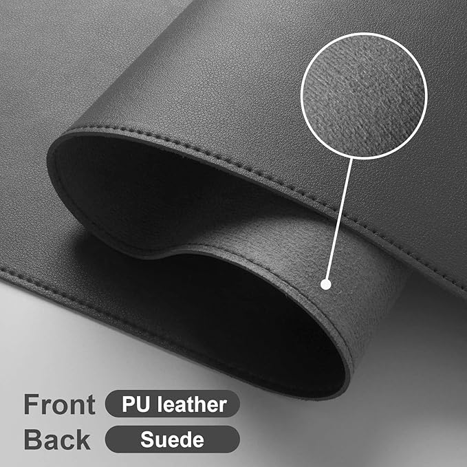DAWNTREES Desk Mat Protector,PU Leather Desk Pad,Non Slip, Large Mouse Pad and Keyboard Mat, Waterproof Writing Pad for Office and Home (Dark Gray,47.2''x23.6'')