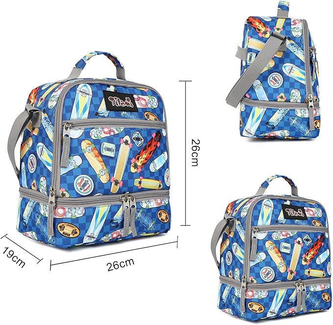 Tilami Rolling Backpack 19 inch with Lunch Bag Wheeled Laptop Backpack, Skateborad