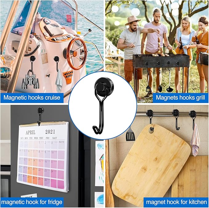 LOVIMAG Hooks, 30lbs+ Magnetic Magnet Hook 2025 Cruise Cabin Ship Essentials Heavy Duty Strong Refrigerator Fridge Hanging for Classroom Beach Vacation Kitchen Grills Home Mug Hanger (20 Pack), Black