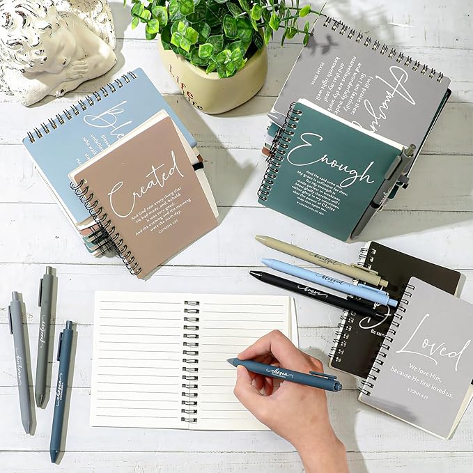 Kosiz 36 Sets Inspirational Christian Gifts Bulk Christian Notebooks Prayer Journals with Pens Spiral Bible Journals Religious Gifts for Church Grandparent Pastors Day Sunday School (Boho Color)