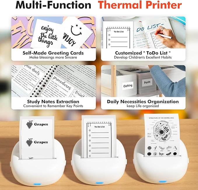 Sticker Printer, Mini Thermal Printer with 5 Rolls Paper ,Inkless Photo Maker for School Supplies & DIY Projects,Bluetooth Connection Portable Sticker Maker for Labels, Photos, and Notes (Mini)