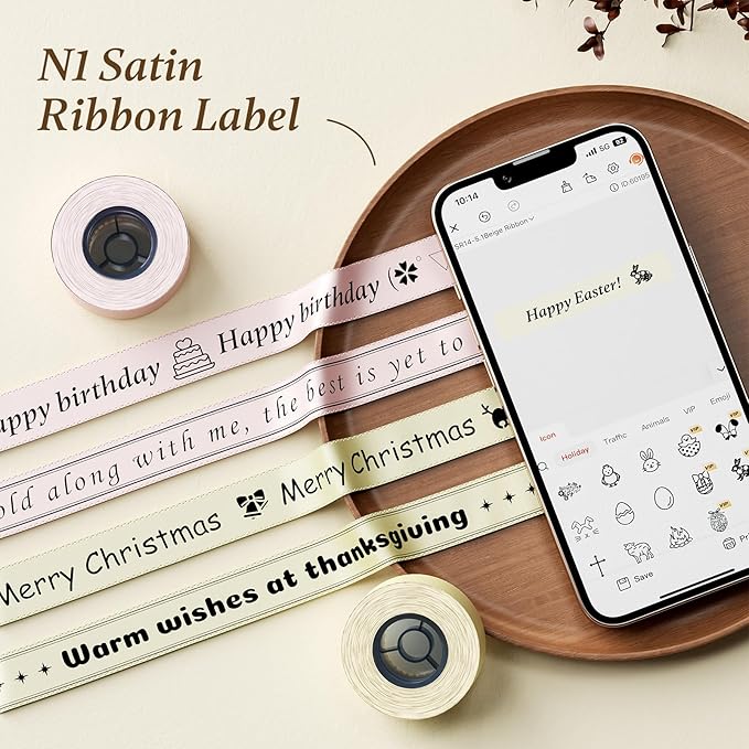 NIIMBOT N1 Satin Ribbon Set, Only for N1 Label Maker, for Gift, Wedding, Party, Craft Wrapping, DIY, Pink Satin Ribbon(14mm x 5.1m) with Black Ribbon(14mm x 6.2m)