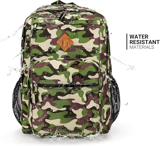 ZORFIN 26L Backpack for School, College, and Travel: Water Resistant Bookbag with 8 Compartments - Buckshot Camo