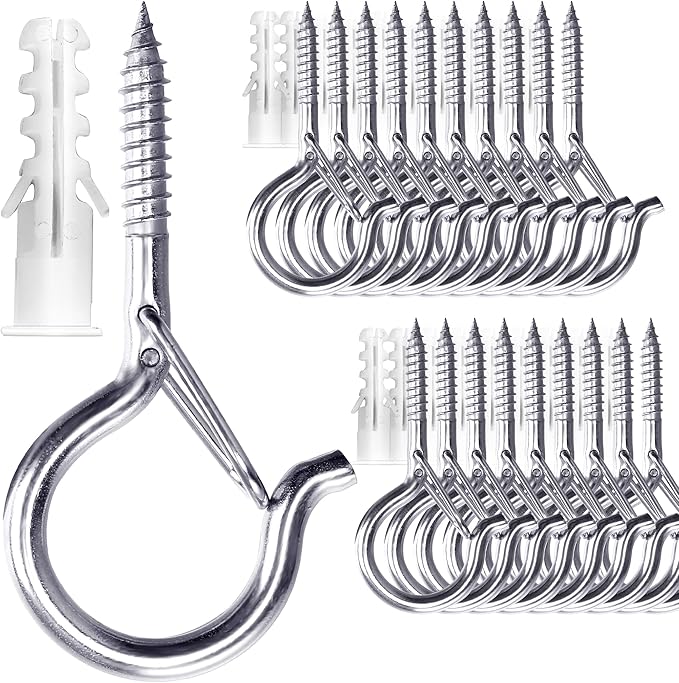 PlusRoc 20 Pack Stainless Steel Ceiling Hooks for Hanging Plants, String Lights Outdoor, 2.2 Inch Silver Cup Hooks Screw in Hooks Eye Hook Q-Hanger, Wall Mount Ceiling Fence Mount
