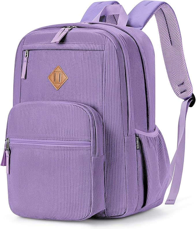ZORFIN 26L Backpack for School, College, and Travel: Corduroy Bookbag with 8 Compartments - Deep Purple