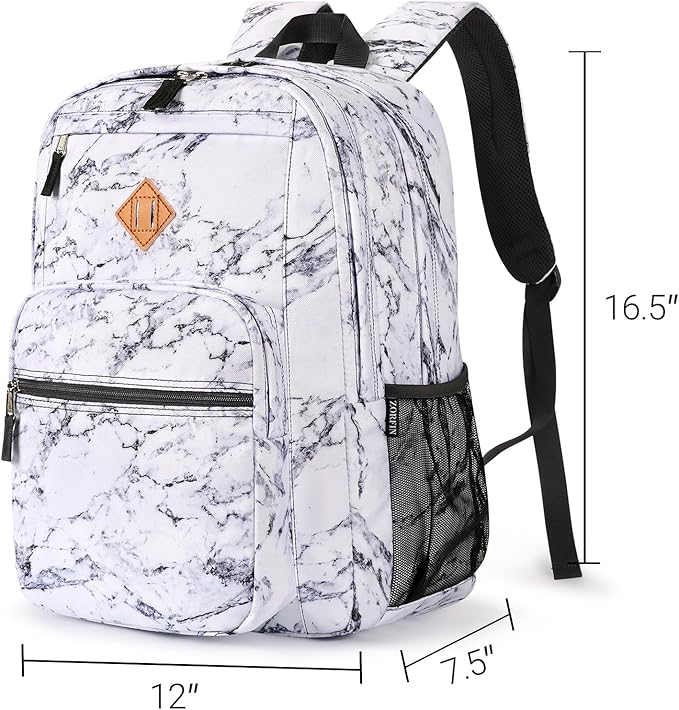 ZORFIN 26L Backpack for School, College, and Travel: Water Resistant Bookbag with 8 Compartments - Marble