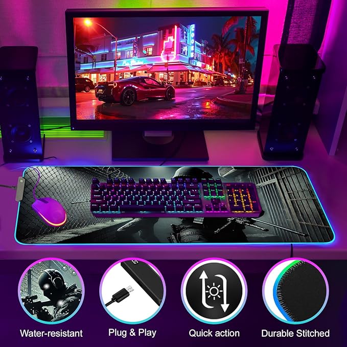 Gaming Mouse Pad - Desk Mat Gaming Mouse Pad , Medium Extra Large Extended Big Long Huge XL XXL and XXXL RGB LED Light Mousepad For a Computer , PC Mats Mousepads Shadow Operatives