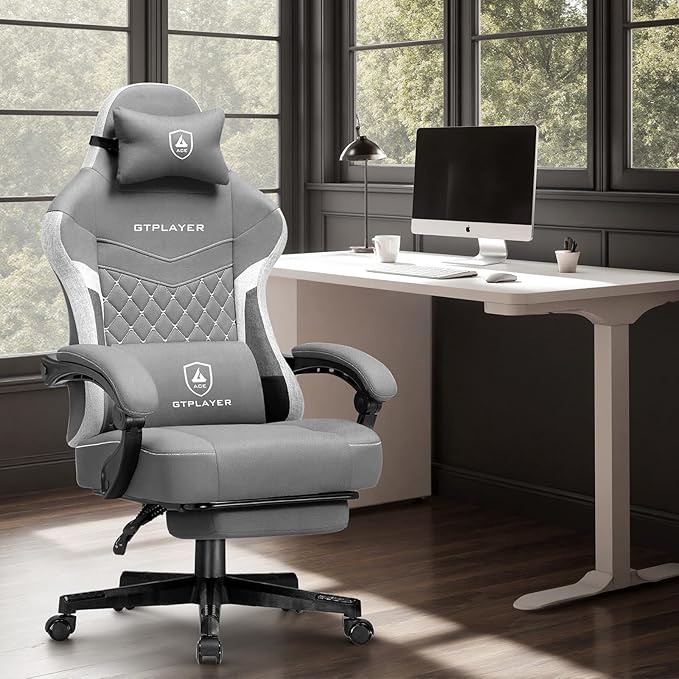 GTPLAYER Gaming Chair, Fabric Computer Office Chair with Pocket Spring Cushion, Ergonomic Office and Gaming, Video Gaming Chair with Linkage Armrests, High Back Desk Chair with Adjustable Recliner