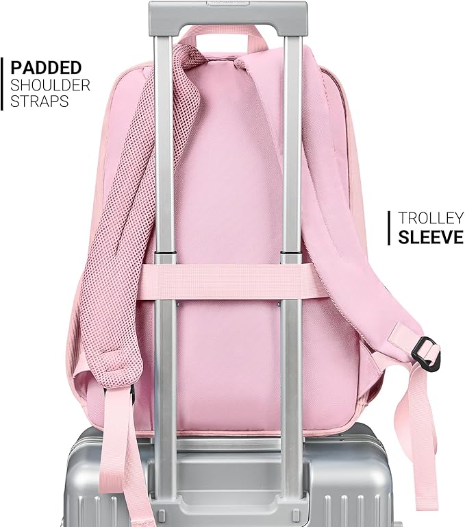 ZORFIN 26L Backpack for School, College, and Travel: Corduroy Bookbag with 8 Compartments - Light Pink
