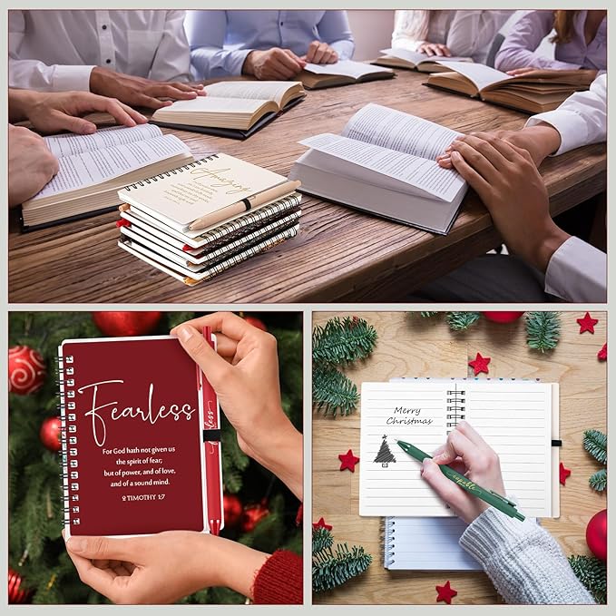 Kosiz 24 Sets Inspirational Christian Gifts Bulk Christian Notebooks Prayer Journals with Pens Spiral Bible Journals Religious Gifts for Church Grandparent Pastors Day Sunday School (Retro Color)