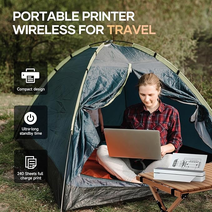 iDPRT Portable-Printer Wireless for Travel, 300DPI Inkless Thermal Small Printers for Home Use, Office, Vehicles, Mobile Bluetooth Printer Supports 8.5" x 11" US Letter, for Smartphone & PC,White