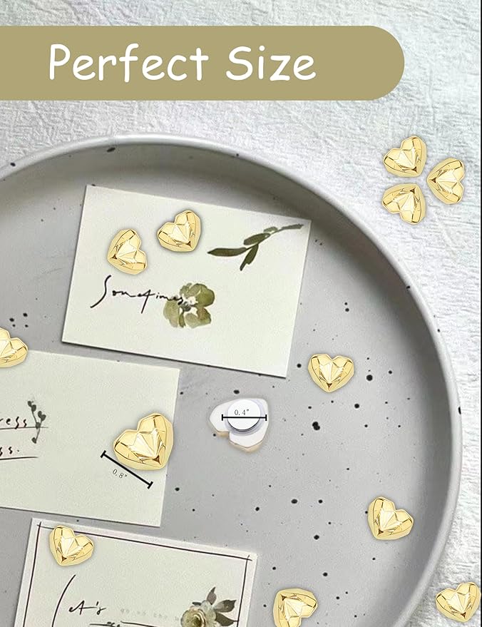 20PCS Gold Fridge Magnets Cute Diamond Love Heart Refrigerator Magnets, Decorative Small Magnets for Whiteboard Cabinet Locker, Aesthetic Magnets for Classroom Home Kitchen Office