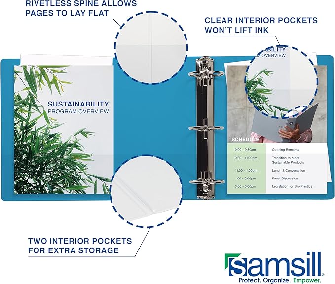 Samsill Durable 1 Inch Binder, Made in The USA, D Ring Binder, Customizable Clear View Cover, Blue Coconut, Holds 225 Pages