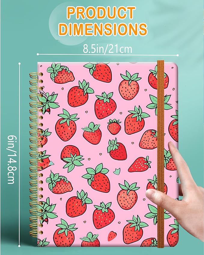 Ruled Spiral Writing Notebook,A5 Hardcover Lined College Journal for Women Lady Girl,Strong Twin-Wire Binding with Premium Paper,8.4" X 6",Perfect for School,Office,Home Gifts(pink strawberry)