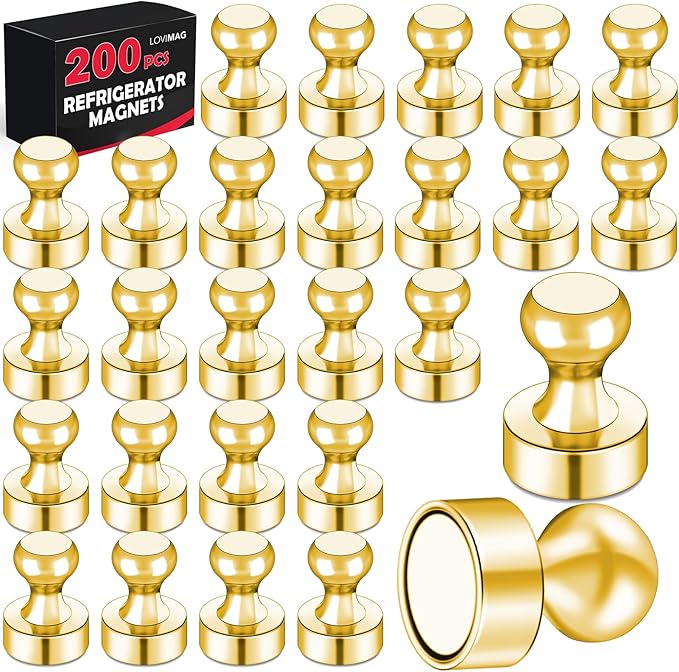 LOVIMAG 200Pcs Gold Fridge Magnets, Small and Strong Magnets for Whiteboard, Office, Classroom, Map, Kitchen, Office, Locker Accessories