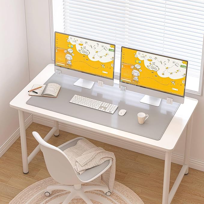 DAWNTREES Desk Mat Protector,PU Leather Desk Pad,Non Slip, Large Mouse Pad and Keyboard Mat, Waterproof Writing Pad for Office and Home (Light Gray,39.4''x19.7'')