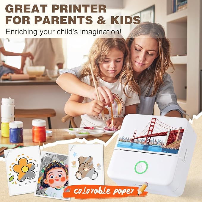 cudinham Print Pods Mini Printer, Thermal Inkless Sticker Maker with 3 Rolls Paper, Pocket Printpod for Phone, Impresora Portátil for Notes, Flashcards, Journal, DIY (Golden Gate Bridge)