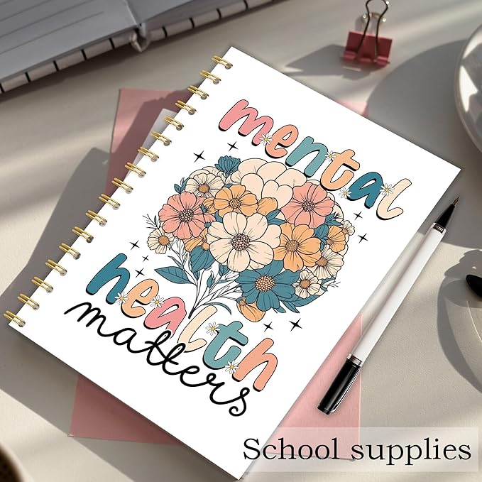 OTKBD Mental Health Matters Notebook, Boho Floral Inspirational Journal for Women, Therapy Notebook for Therapist, School Counselor Office Must Haves, Psychology Gifts, 5.5x8.3 Inch