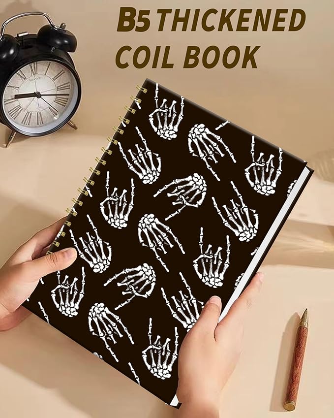 iampanda Spiral Journal Notebook,Strong Twin-Wire Binding with Premium Paper for Women,Cool 60 Sheets B5 College Ruled Notebook/Journal,Perfect for School Office Work,Skull Skeleton Hand