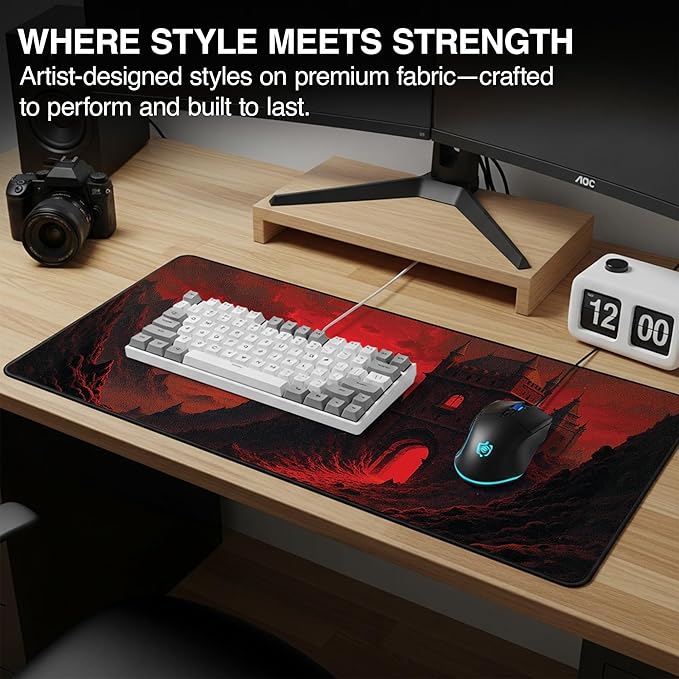 MPCO. Dark Fantasy Large Gaming Desk Pad - 36" x 17" Aeroglyde Fabric The Scarlet Passage Desk Mats - Non-slip, Washable, Smooth Glide for Precision Gaming & Work