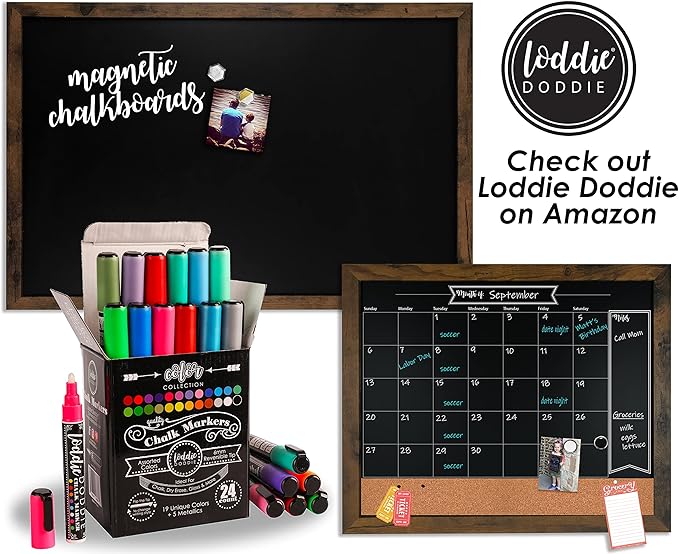Loddie Doddie Jumbo Chalkboard Markers Pack - 8 Count Multicolor 15mm Chisel Tip - Erasable Neon Liquid Chalk Markers for Glass, Blackboard & Signs