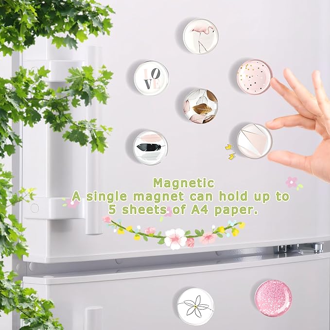 Cute Fridge Magnets, Round Crystal Glass Refrigerator Magnetic for Kitchen & Office Whiteboard Locker Accessories (12Pcs Pink)