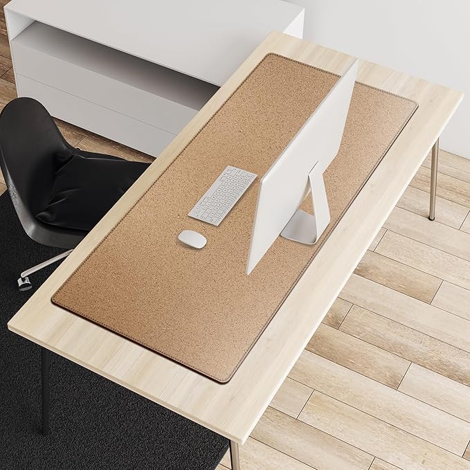 Vyaaa Cork & Leather Desk Pad, 43.3“ x 19.7” Dual Sided Large Desk Mat, Large Mouse Pad on Top of Desks for Computer, Gaming, Home or Office (Brown)