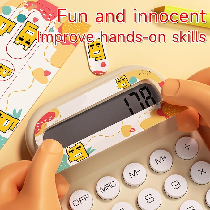 Pocket Calculator, Kids 8 Digit Small Desktop, LCD Display, Cute & Aesthetic Mini Calculator (Beige, S)