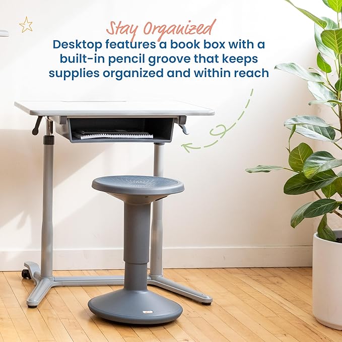 ECR4Kids 3S Mobile Desk, Sit Stand and Store, Adjustable, Open Front Desk