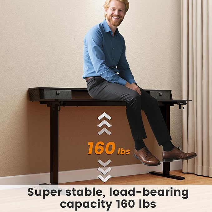 Standing Desk with Drawers and Brushless Motor,Electric Height Adjustable Desk for Walking Pad,Ergonomic Stand Up Desk for Home Office & Gaming,3 Memory Height Preset & Hooks(55" x 24",Black)