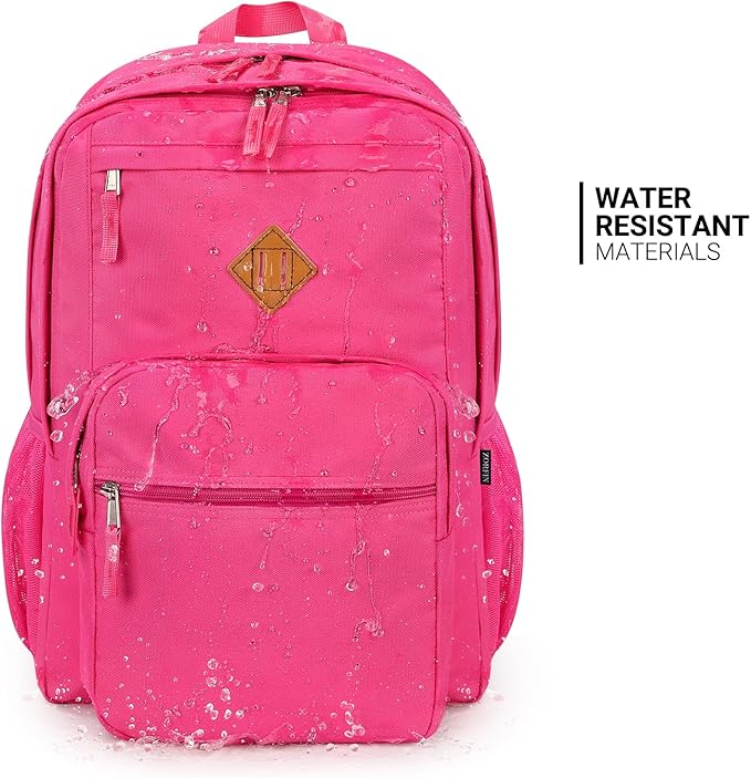 ZORFIN 26L Backpack for School, College, and Travel: Water Resistant Bookbag with 8 Compartments - Hotpink