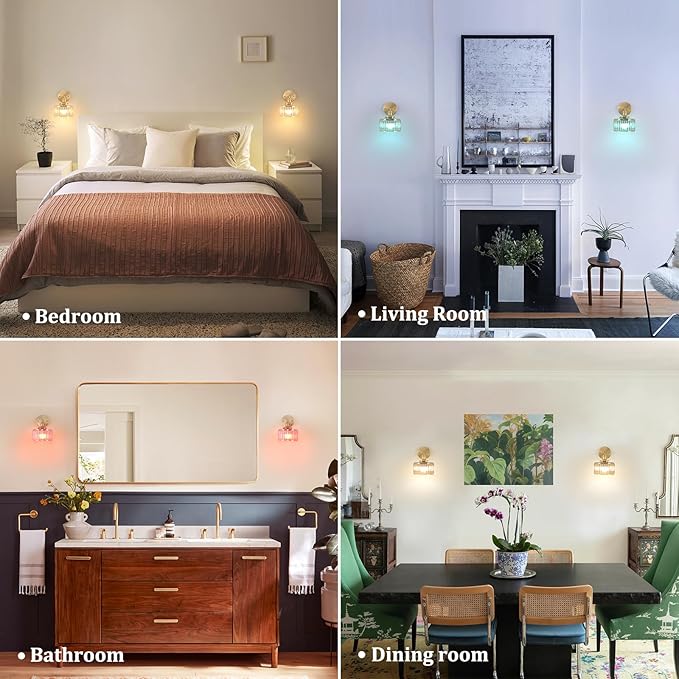 Vintage Battery Operated Wall Sconce with Amber Striped Glass Lampshade 5000 mAh Rechargeable Battery Powered Wall Light with Remote Control for Bedside Bedroom Doorway, Set of 2
