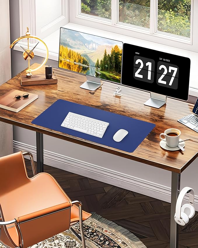Leather Desk Pad Protector,Office Desk Mat,Large Mouse Pad, Non-Slip PU Leather Desk Blotter,Desk Pad,Waterproof Desk Writing Pad for Office and Home (Blue,31.5" x 15.7")