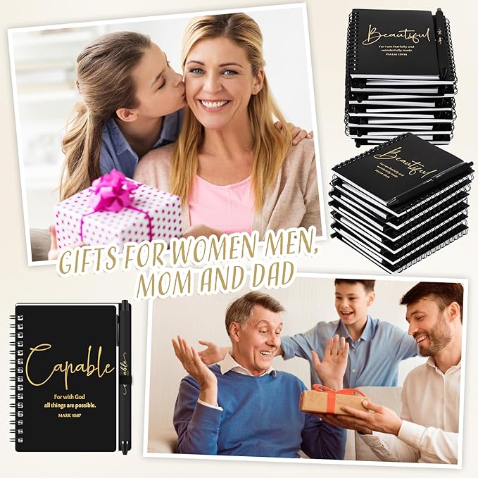 Kosiz 48 Sets Inspirational Christian Gifts Bulk Christian Notebooks Prayer Journals with Pens Spiral Bible Journals Religious Gifts for Church Grandparent Pastors Day Sunday School (Black)