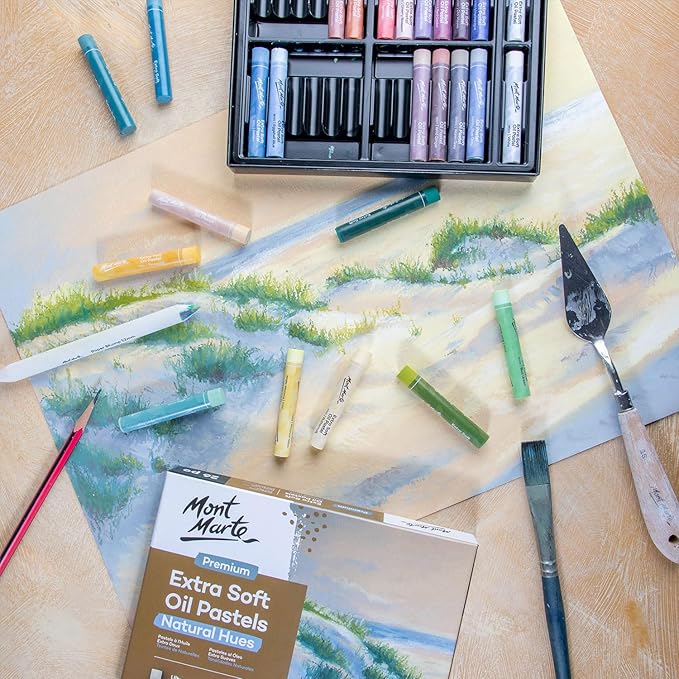 Mont Marte Extra Soft Oil Pastels Natural Hues Premium 39pc, Assorted Natural Oil Pastel Colors, Vibrant, Buttery, Versatile Art Pastels for Blending, layering & Shading, Coloring and Sketching