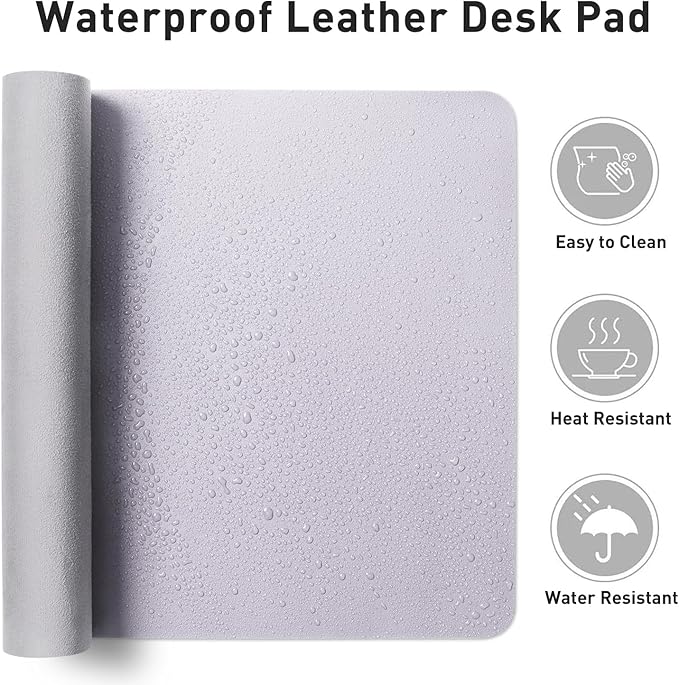 Aothia Large PU Leather Desk Pad Protector - Non-Slip Mouse Pad & Writing Mat for Office/Home, Waterproof, Easy to Clean (31.5"x15.7", Soft Lavender)