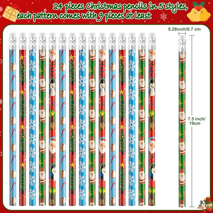 24 Pieces 3D Christmas Erasers and 24 Pieces Carton Christmas Pencils for Winter Holiday Day Cute Pencils for Christmas Goodie Bags Fillers Gifts School Classroom Rewards Supplies (Chritsmas Day)