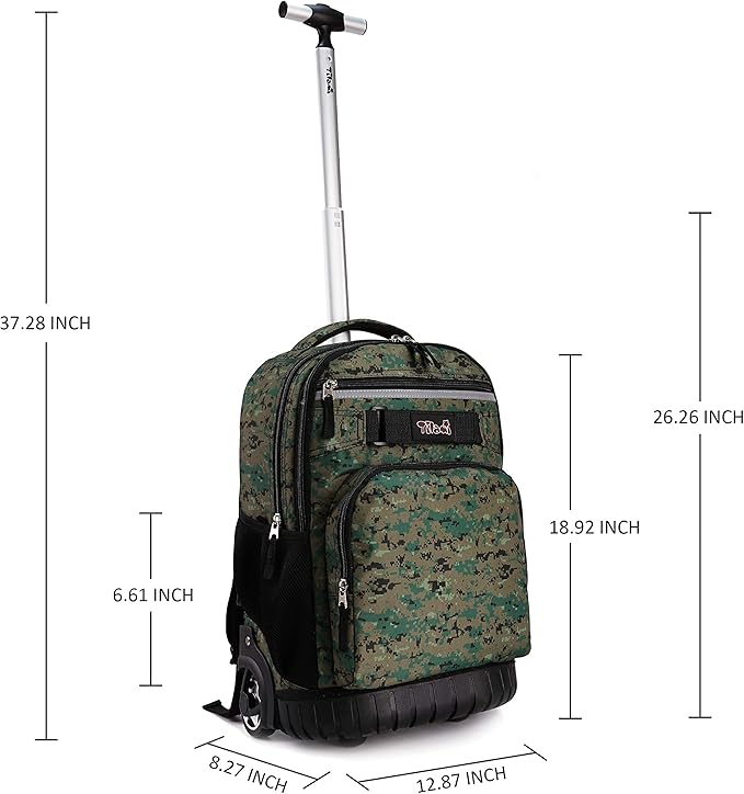Tilami Rolling Backpack 19 inch with Lunch Bag Wheeled Laptop Backpack, Camouflage