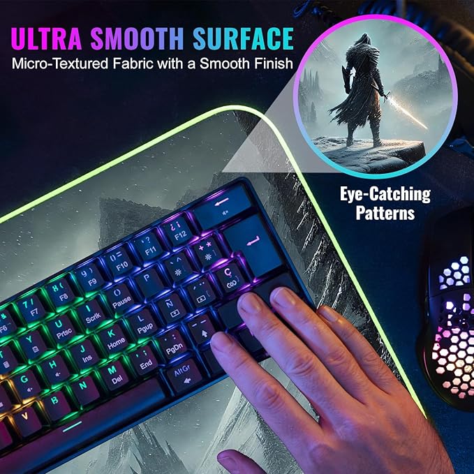 Gaming Mouse Pad - Desk Mat Gaming Mouse Pad , Medium Extra Large Extended Big Long Huge XL XXL and XXXL RGB LED Light Mousepad For a Computer , PC Mats Mousepads Frostblade Warrior