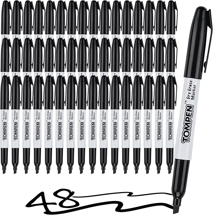 Dry Erase Markers Chisel Tip Black,48 Count Bulk,Erasable Whiteboard Markers with Low Odor Ink Quick-Drying for Calendar Boards Office Home School Writing Planning