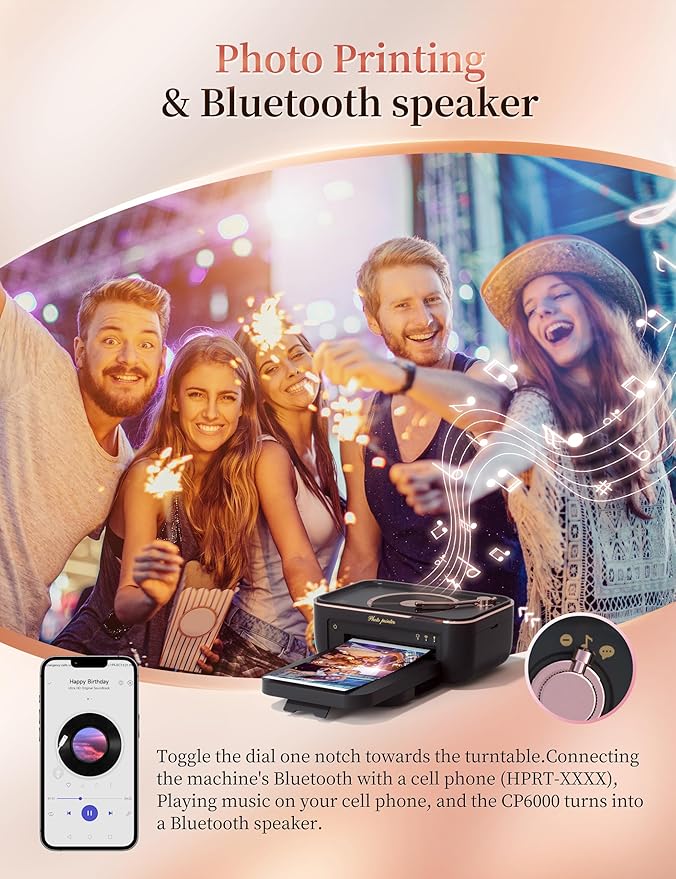 HPRT Photo Printer 4x6,+20 Sheets&1Ribbon Black, Audio Function Thermal Dye-Sublimation Printer,Portable Instant Picture Printer for iPhone, Android, AR Video Printing